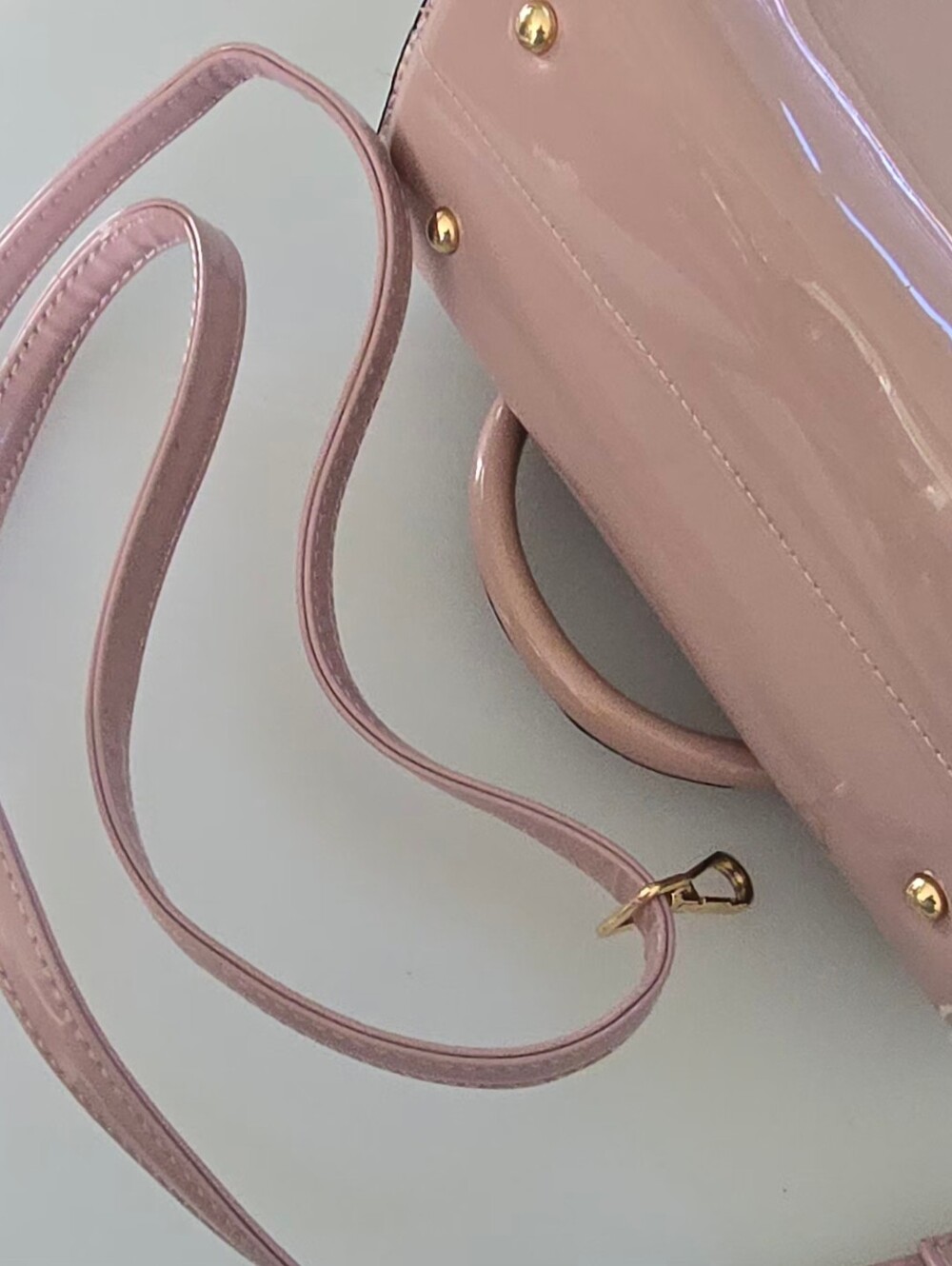 Retro Style Pink Patent Faux Leather Dome Satchel Handbag Crystal Clasp Purse - Picture 11 of 13